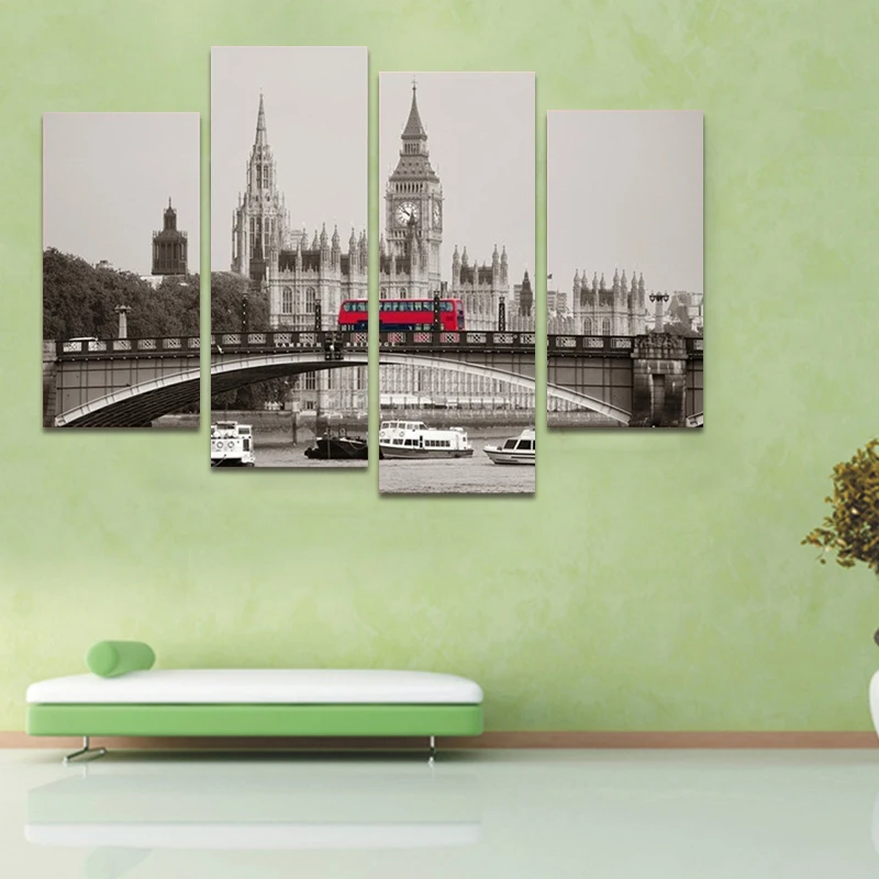 Modern-City-Landscape-London-Big-Ben-Red-Bus-4-Pieces-Canvas-Painting-Posters-And-Prints-Wall (1)