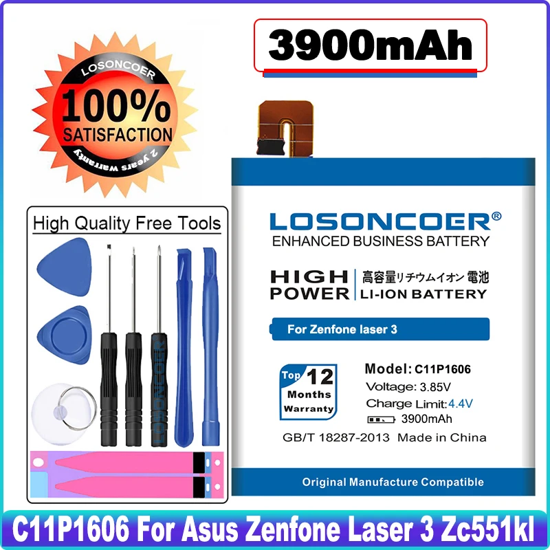 LOSONCOER 3900mAh C11P1606 Good Quality Battery For Asus Zenfone Laser 3 Zc551kl Z01BDA/BDC Smart Phone Batteries | Мобильные