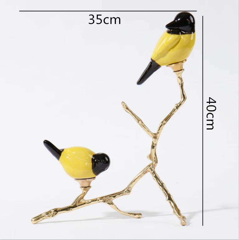 Креативные скандинавские Металлические Керамические латунные золотые птицы, имитация ветки животных, ремесла, украшения ручной работы, современные украшения для дома и рабочего стола - Цвет: yellow 35x40cm