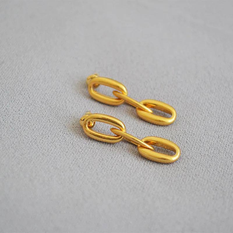 

Korea Bright Gold Color Exaggerated Metal Chain Drop Earring Retro Punk Small Big Chain Earrings Vintage Jewelry