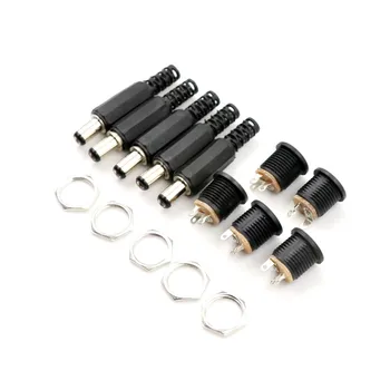 

5pcs Male DC Power Plug Connector+5 Pcs Screw Lock Female Panel Socket Mount Adapter R06 Drop Ship 5.5mm x 2.1mm