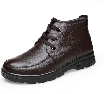 

2019 leather men cotton boots top quality men's business boots cold winter warm plush thick-soled men Casual snow boots