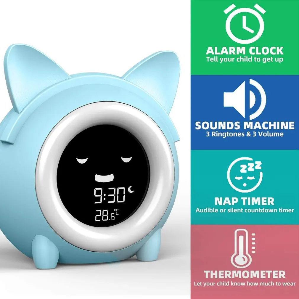 Lightweight Child Alarm Clock Sleep Training Clock Colorful Night Light