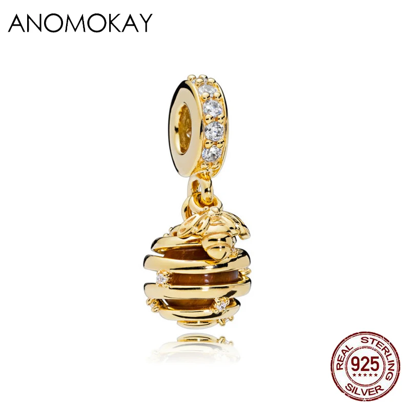 Billig Anomokay Sterling 925 Silber Mix Stil Gold Farbe Charms Anhänger Bead fit Pandora Armband Beste DIY Schmuck Machen Geschenk