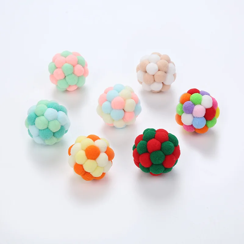 squeaky dog toy Pet Cat Toy Colorful Handmade Bouncy Ball Kitten Toys Plush Bell Ball Mouse Toy Planet Ball Cat Toys Interactive Pet Supplies floppy fish cat toy