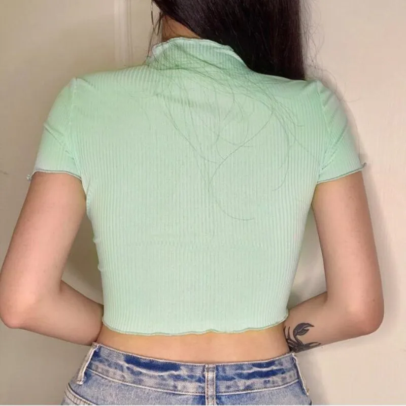 2020 Short Sleeve Sexy Crop Tops Summer Women Fashion Casual Bodycon Stretchy T-shirts