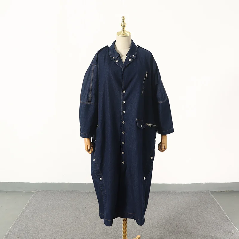 Harajuku женские длинные джинсовые куртки стоит корейский стиль свободный однобортный карман джинсовая куртка пальто осень зима Одежда - Цвет: Blue
