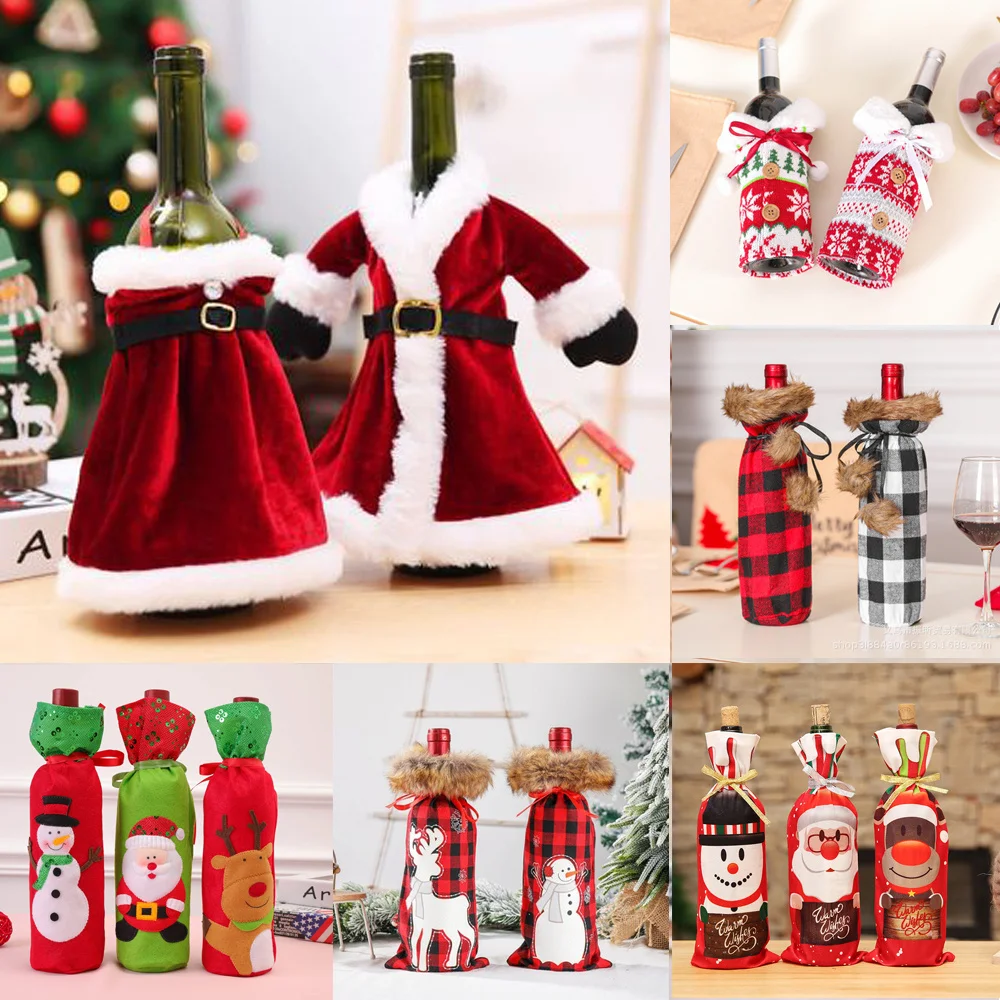 Xmas Decoration Ornament Gift Wine Bottle Cover Santa Claus Christmas Snowman 