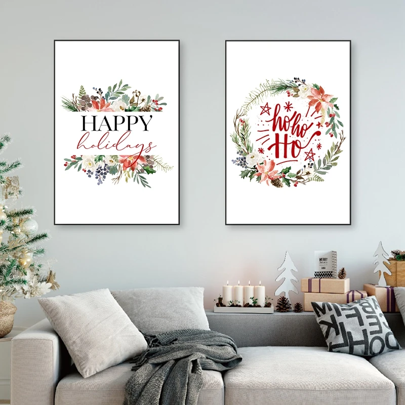 Hot-Sale-Winter-Holiday-Theme-Home-Decoration-Wall-Painting-Christmas-Wreath-Letter-Frameless-Canvas-Printing-Poster (1)