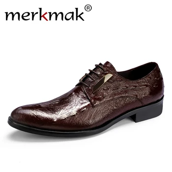 

Merkmak Men Formal Shoes 2020 Spring High Quality Genuine Leather Brand Men Business Dress Oxford Wedding Shoes