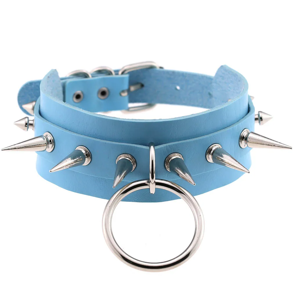 2021 Fashion Punk Blue Leather Choker Necklace Multilayer Heart Round Chocker Sexy Collar E Girl Women Necklace Gothic Jewelry 