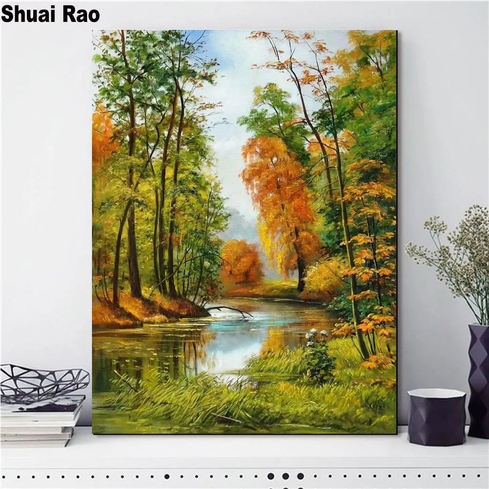 5d diy diamond painting lake natural scenery puzzles crystal mosaic Full square round embroidery landscape | Дом и сад