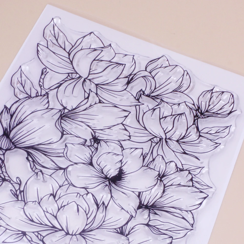 Clear stamps Alinacutle Clear Stamps Large Magnolia Bloom Floral DIY Scrapbooking Card Album Paper Craft Rubber Transparent Silicon Stamps