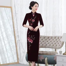 2019 Hot Sale New Improved Velvet Cheongsam Long Married Woman Wave Of Cultivate Morality Dress Qipao Festival Mother Installed 