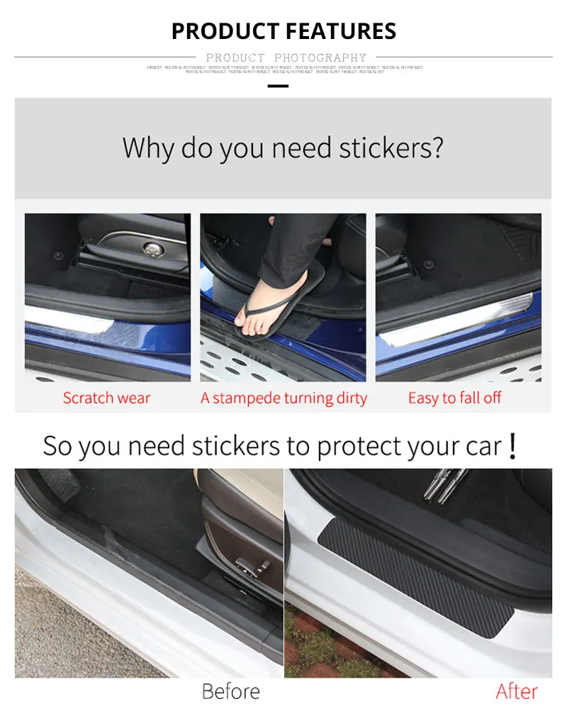 Car Door Scuff Sill Protection Car Door Plate Sticker Carbon Fiber Decoration Step Anti Scratch Protector Cover Car Accessories (5)