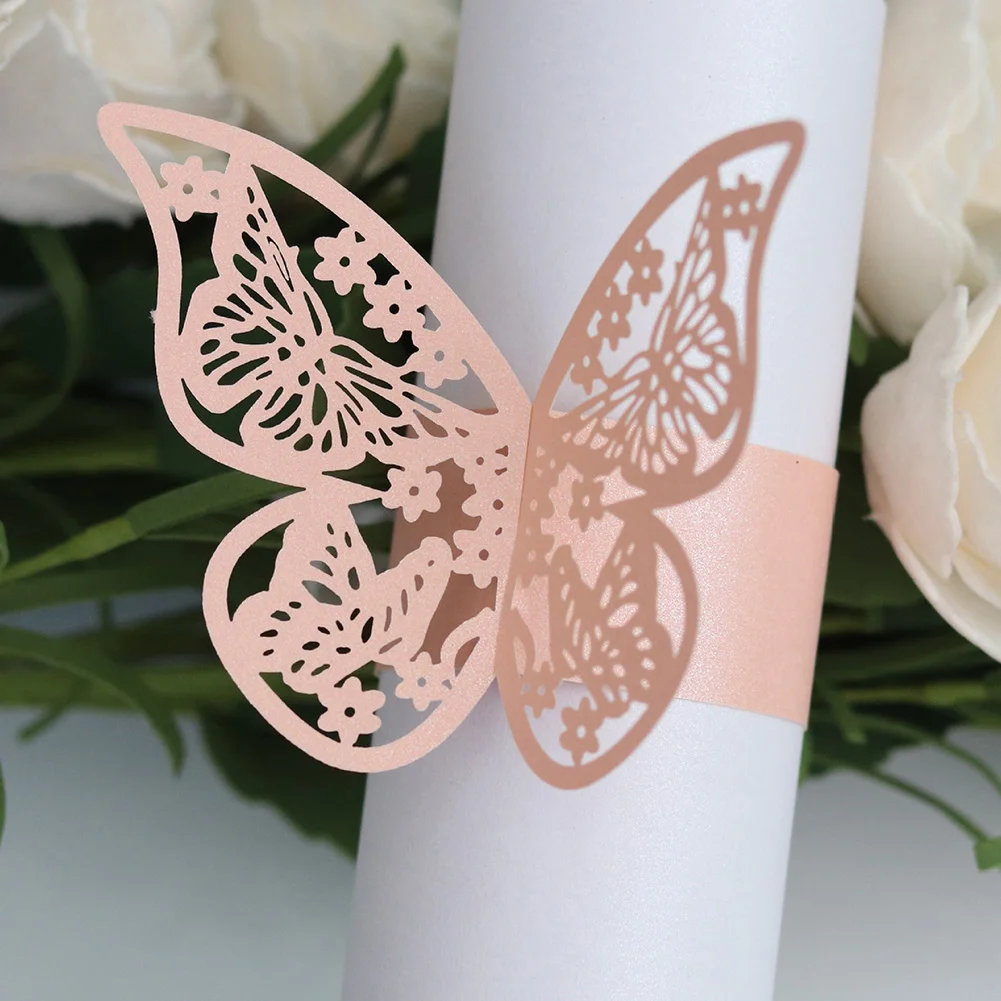 WFZ17 20Pcs Butterfly Napkin Ring,Hollow Design Paper Holder Wedding Banquet Dinner Table Decoration White 