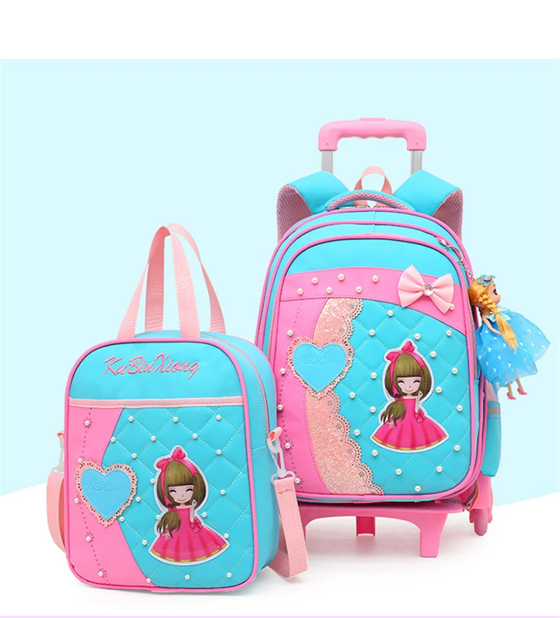 Модная Милая школьная сумка на колесах для девочек, съемный школьный рюкзак с рисунком на колесах, Детская сумка для книг, детский школьный рюкзак Mochila