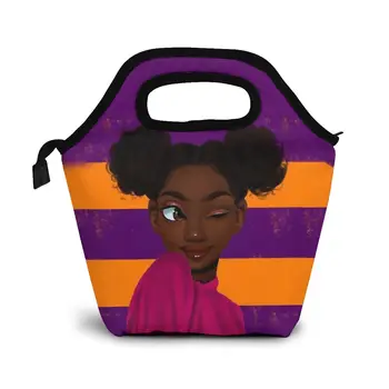 

NOISYDESIGNS Food Storage Bag Orange Purple Stripes Africa Girls Insulated Cold Thermal Lunch Box Container Picnic