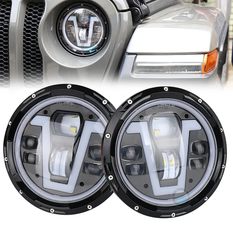 7 дюймов светодиодные фары Hi/Low Beam Koplamp Led faros 4x4 ангельские глазки указатели поворота для jeep Land rover Lada niva hummer H1 H2