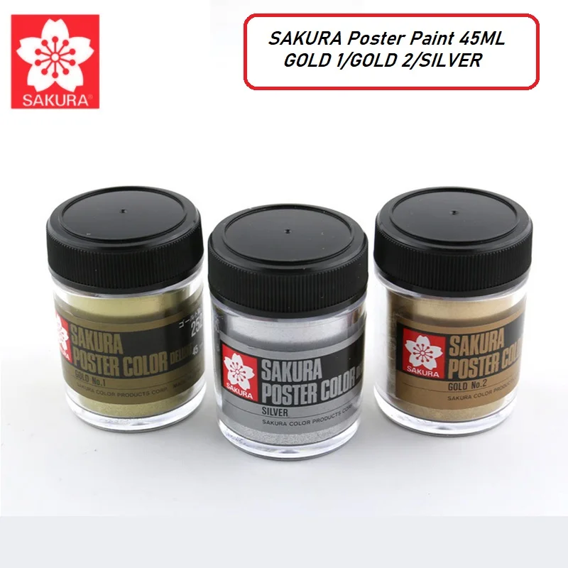 Sakura PWD Degumming Gouache Paint Silver Gold  Pure Gold Color 45ML Poster Pigment Art Supplies sakura 30 45ml gouache pigment paste advertising painting art painting calligraphy gold silver   white strong covering power