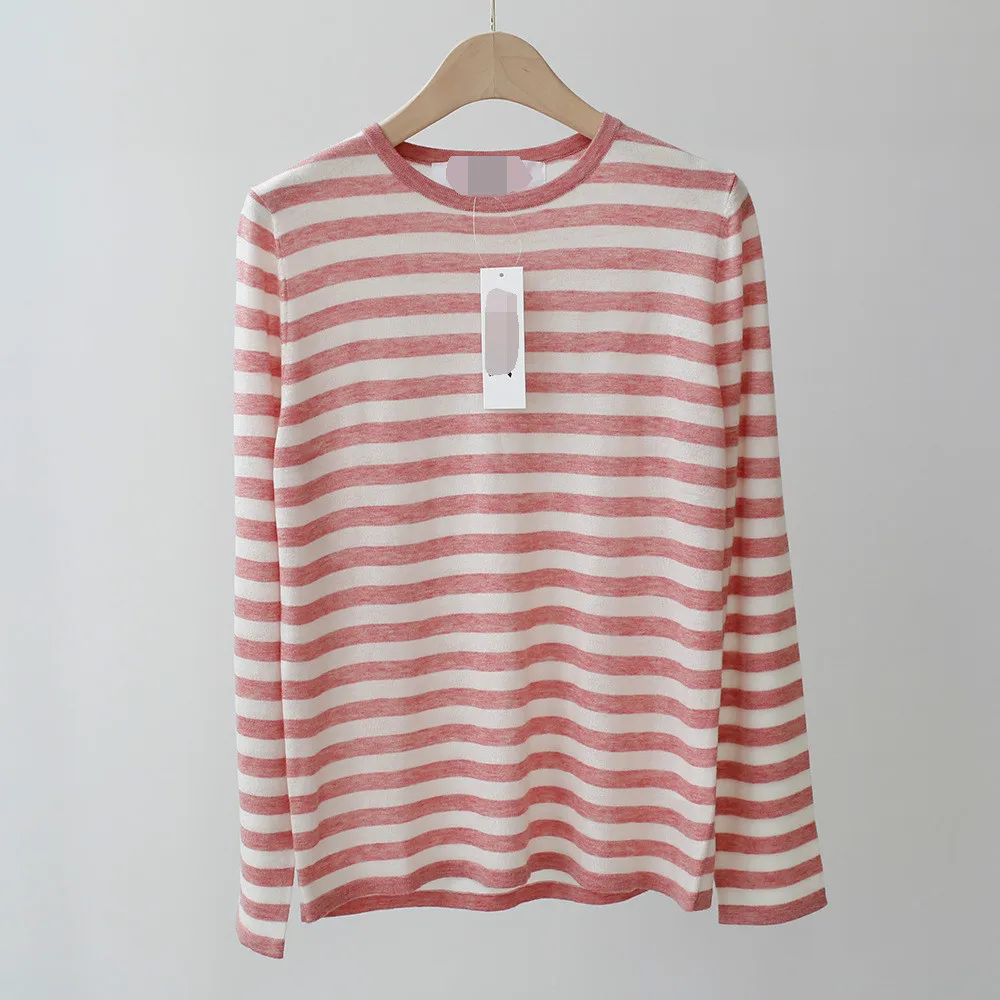 Women Sweater 209 Autumn New Fine Imitation Superfine Wool Striped Contrast Color Sweater Female Round Neck Pullover Long Sleeve