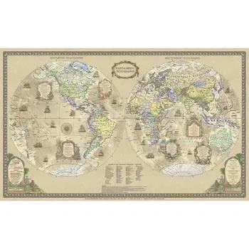 

World map. Hemisphere. Retro style. Table top. 1:73 m