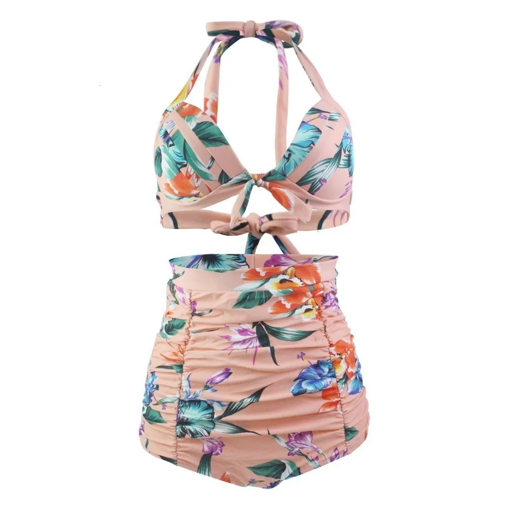 

2019 Plus Size Swimsuit Pink Bikinis Mujer Bandage Swimwear Women Bathing Swimming Suit Biquini High Waist Maillot De Bain Femin