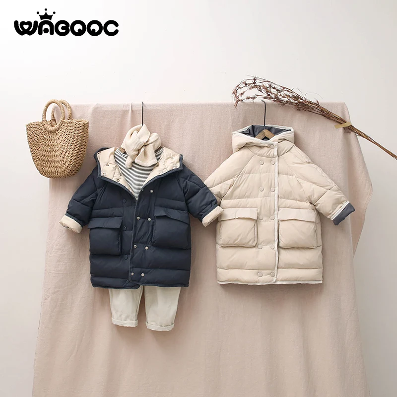 WABOOC/ г. Новое зимнее пальто Одежда для мальчиков и девочек От 2 до 8 лет большие пуховые пальто с капюшоном для детей, зимняя куртка Верхняя одежда для малышей, пальто
