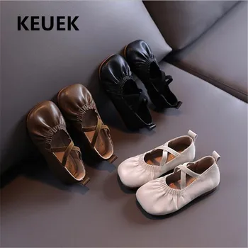 

New Kids Shoes Girls Leather Shoes Spring/Autumn White Soft bottom Toddler Flats Baby Princess Children Moccasins 02B