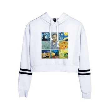 

Van Gogh/Mona Lisa Graphic Hoodies Sweatshirt Women Harajuku Streetwear Aesthetic Crop Top Hoodie Autumn Women Clothes Korean