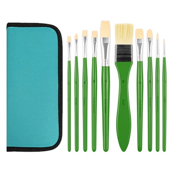 

10 Brushes Art Long Handle School For Kids With Bag Paint Brush Set Acrylic Painting Drawing Supplies Beginners Artists Graffiti