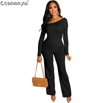 

Women One shoulder Long Sleeve Jumpsuit Casual Wide Leg Playsuit Rompers Elegant Work Wear Formal Overalls Jumpsuit