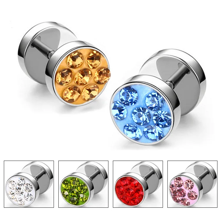 

Luxury Candy colors Diamond Stud Earrings Girls Women Tide Dumbbell Earrings Black Fashion Jewelry