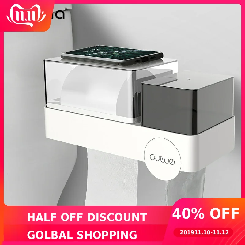 

Toilet Paper Holder Wall Mounted Waterproof Tissue Holder Multi-Functional Garbage Bag Storage Box for Houses Wet Bathroom