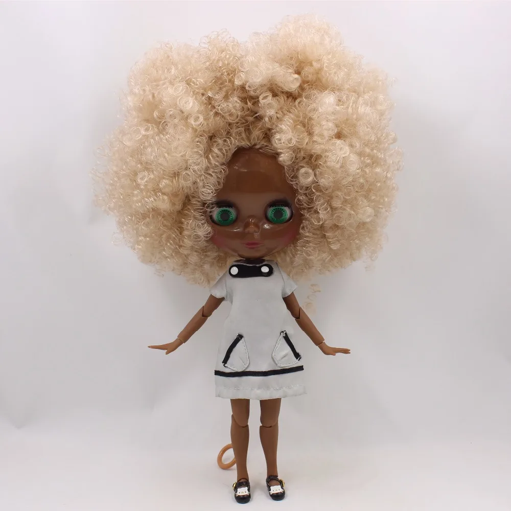 Neo Blythe Doll with Blonde Hair, Black Skin, Shiny Cute Face & Custom Jointed Body 2