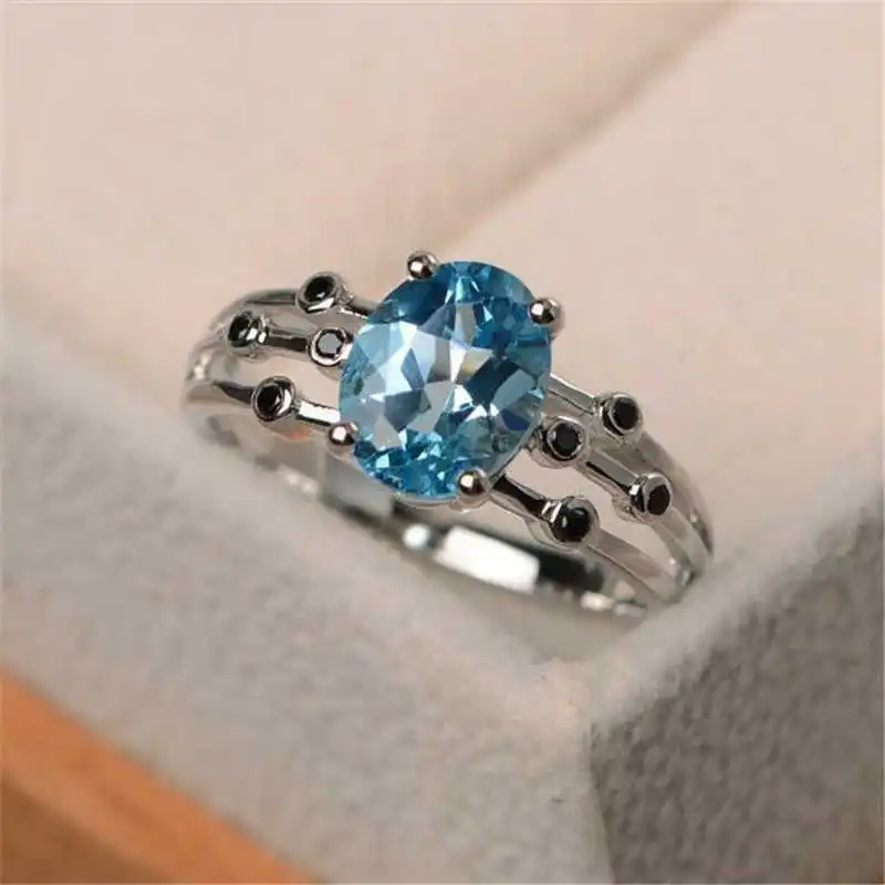 Sea Aquamarine Кольцо с камнем рождения, ювелирные изделия Sz 6-10 для женщин, обручальное кольцо - Цвет основного камня: Sea Aquamarine