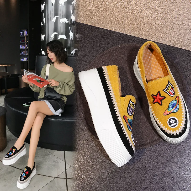 

Ozhouzhan 2019 Spring New Style Thick Bottomed Loafers Women's Nubuck Leather round-Toe Slip-on WOMEN'S Shoes Flat Loafers