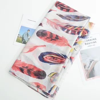 

Western style fashion color gold printing feather scarf spring and summer travel vacation sunscreen shawl beach towel scarves