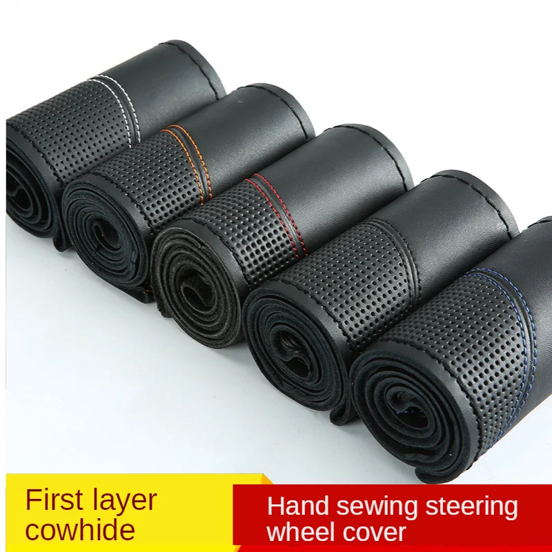 

Universal Leather Diy Steering Wheel Wrap Genuine Leather Hand Sewing Car Steering-Wheel Cover with Needle and Thread Grip Case