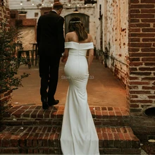 Изысканное атласное сексуальное Плиссированное длинное свадебное платье с v-образным вырезом в стиле ампир Русалка платье невесты с открытыми плечами и короткими рукавами