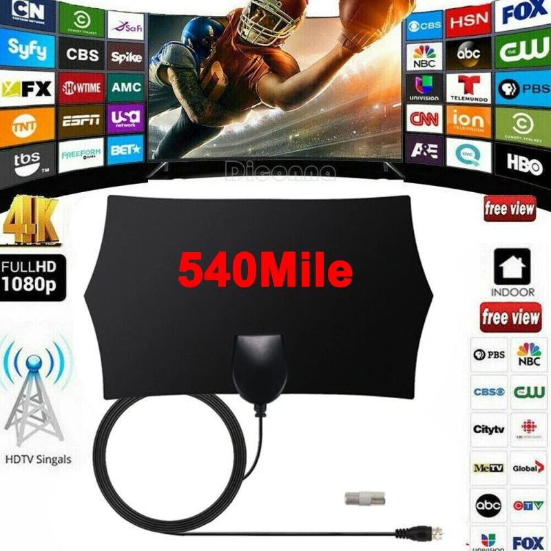 HDTV 안테나 디지털 안테나 TV 수신기 실내 500 마일 증폭기 부스터 DVB-T2 isdb-tb 위성 수신기