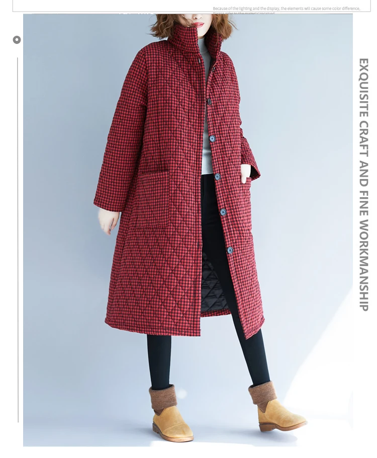 EORUTCIZ Winter Thick Women Parka Long Jacket Warm Plaid Oversize Coat Vintage Harajuku Autumn Outerwear LM565