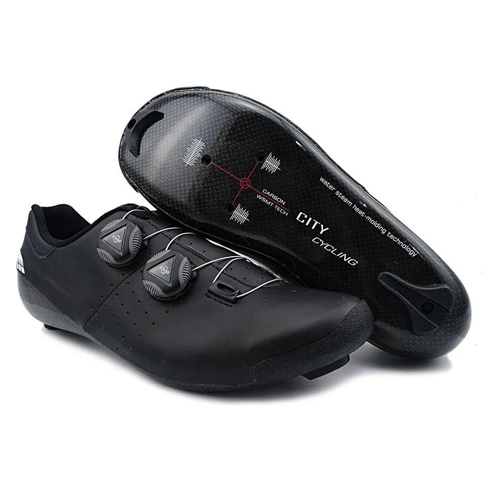 Cycling shoes City Cycling Shoes Heat Moldable 3K Carbon Fiber Road Bike Sneakers Buckle Or 1/2 Shoelaces Self-locking Thermoplastic Bicycle