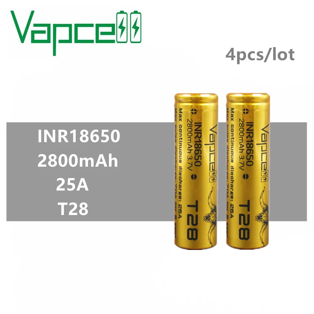 4 шт. Vapcell 18650 Батарея 2800 мАч 25A/75A переупаковка T28 3,7 V литий-ионная аккумуляторная батарея для коробки мод E-CIG дыма