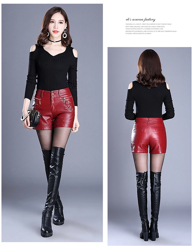 Plus Size 4XL Leather Shorts Women New Autumn Winter Black High Waist Shorts PU Leather Women Shorts Mini Sexy Short Mujer AQ715