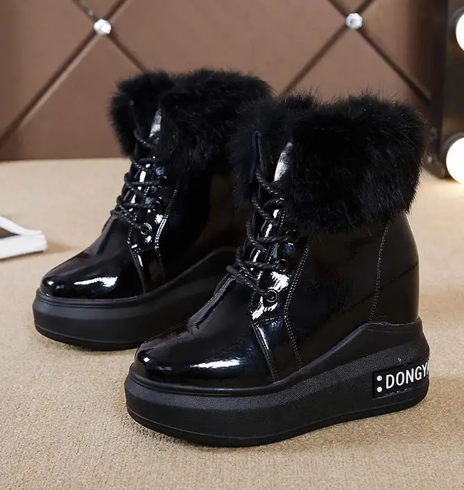 Botas mujer invierno/ г. Зимние очень теплые женские зимние ботинки на толстой подошве пикантные женские ботинки на высоком каблуке 10 см плюшевые хлопковые ботинки