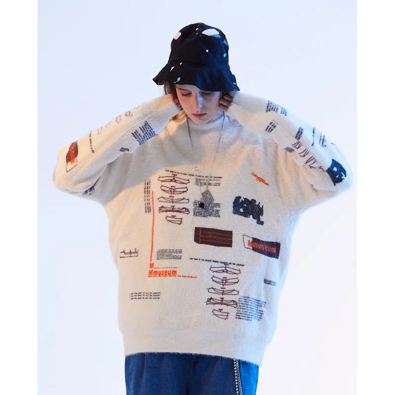 UNCLEDONJM Autumn Winter Harajuku Printed Sweater Casual Long Women Fashion Loose Fit Boy friend Pullovers Sweaters |