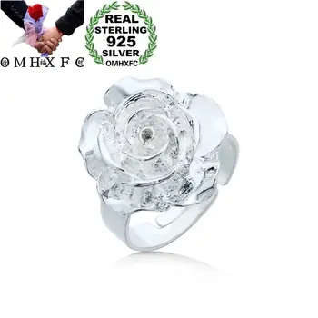 

OMHXFC Wholesale European Fashion Woman Girl Party Birthday Wedding Gift Vintage Flower Resizable 925 Sterling Silver Ring RI162