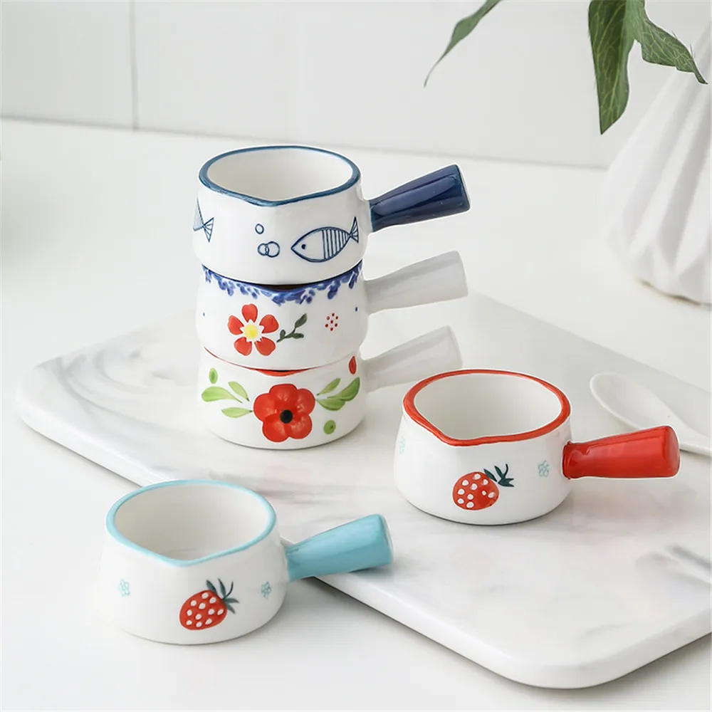 Chic Strawberry Ceramic Mini Sauce Pan Milk Jug Coffee Pot Fruit Dish Cookware Kitchen Cookware Pot Bowl With Handle Sugar Bowl