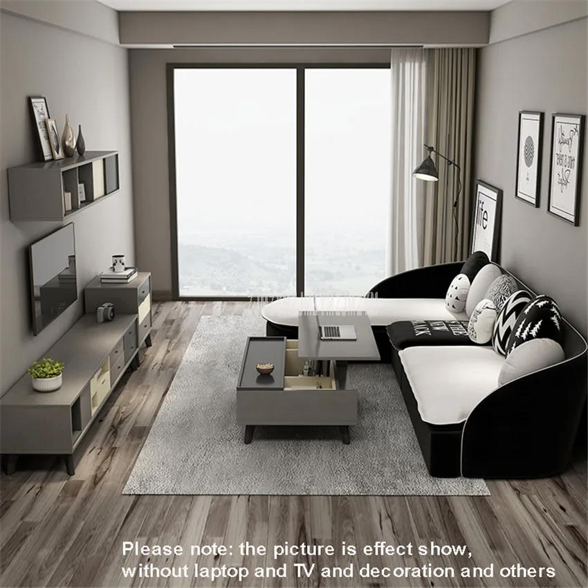 

Living Room Furniture Set Modern Simple Multifunctional Tea Table + TV Cabinet + Wall Cabinet + Washable Fabric Sofa Combination